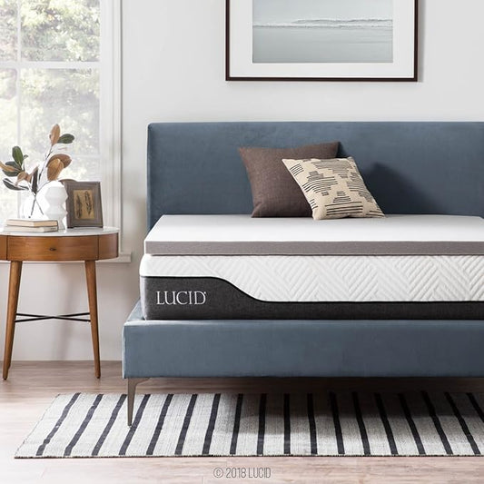 Lucid 2 Inch Ventilated Bamboo Charcoal Memory Foam Mattress Topper, CertiPUR-US Certified, Moisture and Odor Control-King