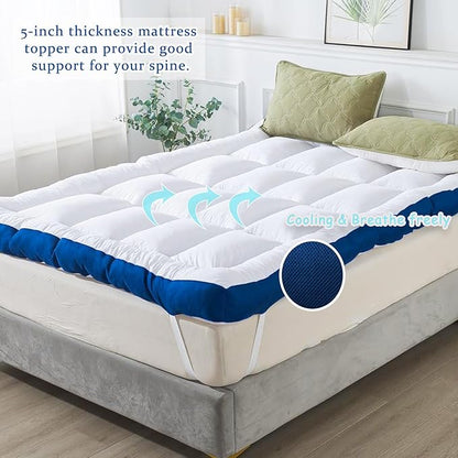 WhatsBedding 5 Inch Memory Foam Full Size Mattress Topper 100% Cotton Top, Filled with Breathable & Soft Memory Foam Pillow Top,4 Elastic Straps, 75x54x5 Inch, Full