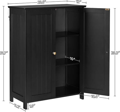 Yaheetech Bathroom Floor Cabinet, Modern Storage Freestanding Organizer Cabinet with Adjustable Shelves & Double Doors, 3-Tier Home Living Room Furniture, Black