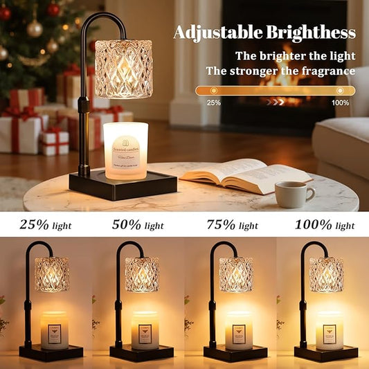Black Candle Warmer Lamp with Timer -Dimmable Adjustable Height Wax Melt Warmer for Jar Candles,Vintage Home Decor with Elegant Clear Glass,Birthday Gifts for Women, Mom, Friend, Sister