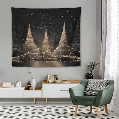 MaSiledy Tapestry Silver Lighted Christmas Trees Tapestries for Bedroom Christmas Holiday Tapastry's Wall Hanging Wall Hanging Decor Home Decoration for Bedroom Living Room Dorm Landscape 50"x60"
