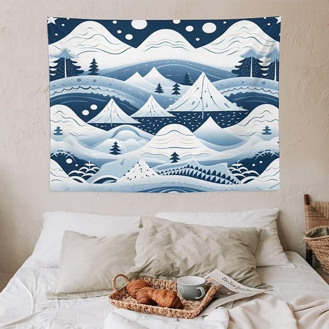 MaSiledy Tapestry Snow Mountain Scandinavian Winter Tapestry Vintage Aesthetic Tapestries Xmas Rustic Winter Holiday Wall Tapestry Wall Decor for Bedroom Living Room Dorm Landscape 30"x40"