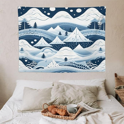 MaSiledy Tapestry Snow Mountain Scandinavian Winter Tapestry Vintage Aesthetic Tapestries Xmas Rustic Winter Holiday Wall Tapestry Wall Decor for Bedroom Living Room Dorm Landscape 30"x40"
