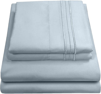 1800 Supreme Collection - Breathable Luxury Full Size Sheet Set with Full Elastic & Secure Corner Straps Built In, Extra Soft Deep Pocket Bedding, Misty Blue