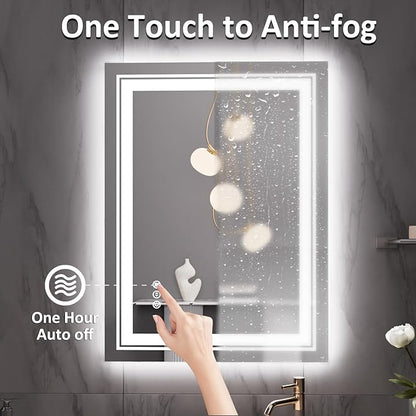 28" x 20" LED Bathroom Mirror with Lights, Front and Backlit Mirror, Anti-Fog Lighted Vanity Mirror, Stepless Dimmable, 3 Colors LED Mirror (Horizontal/Vertical)