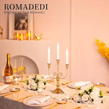 Romadedi Candelabra Gold Candle Holders - 3 Arm 11.8" Wedding Candlestick Holder for Theme Party Table Centerpiece Decor Dining Room Birthday Holiday Christmas