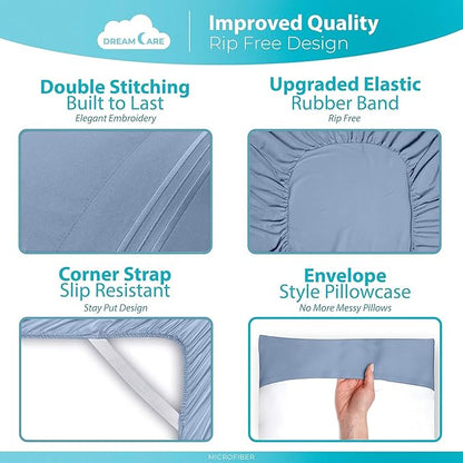 DREAMCARE King Size Sheets Set – 6 pcs Cooling Bed Sheets – up to 21” Deep Pocket King Sheet Set – 2500 Supreme Collection – Extra Soft 100% Brushed Microfiber Hotel Luxury with Side Pocket – L Blue