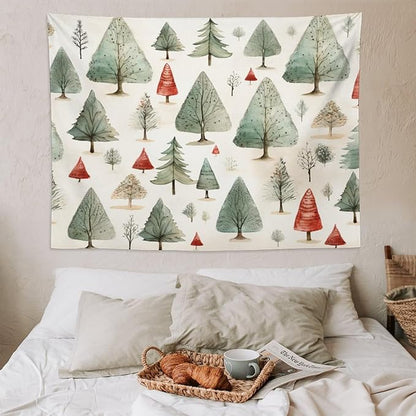 Tapestry Vintage Christmas Tree Watercolor Tapestries for Bedroom Aesthetic Watercolor Christmas Tree Tapastry's Wall Hanging Wall Hanging Decor Home Decoration for Bedroom Living Room Dorm 60"x80"