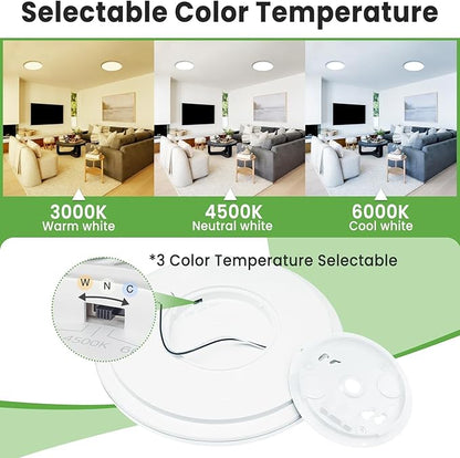zemty LED Ceiling Light Flush Mount Super Slim 9 Inch 24W 2400lm Ceiling Lights with 3 Color Temperature in One 3000k/4500k/6000K - Round Flat Light Fixture for Kitchen Hallway (1Pack, White)