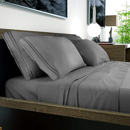 DREAMCARE California King Sheet Sets – 6 pcs Cooling Bed Sheets – up to 15” Deep Cal King Sheets – 2500 Supreme Collection – Extra Soft 100% Brushed Microfiber Hotel Luxury with Side Pocket – D Gray