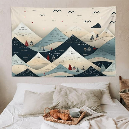 Tapastry's Wall Hanging Snow Mountain Scandinavian Winter Tapestry Hello Winter Holiday Bedroom Tapestries Wall Art Decor for Bedroom Living Room Dorm 60"x90" Tapestries Winter Snowflake Decorative