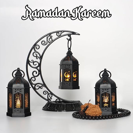 LLQ Ramadan Lanterns (5-12pcs) - Mini Lanterns Decorative Lights - Ramadan Gifts & Table Centerpiece, Eid Mubarak Decorations, Black