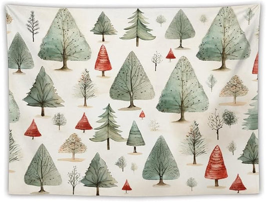 Tapestry Vintage Christmas Tree Watercolor Tapestries for Bedroom Aesthetic Watercolor Christmas Tree Tapastry's Wall Hanging Wall Hanging Decor Home Decoration for Bedroom Living Room Dorm 60"x80"