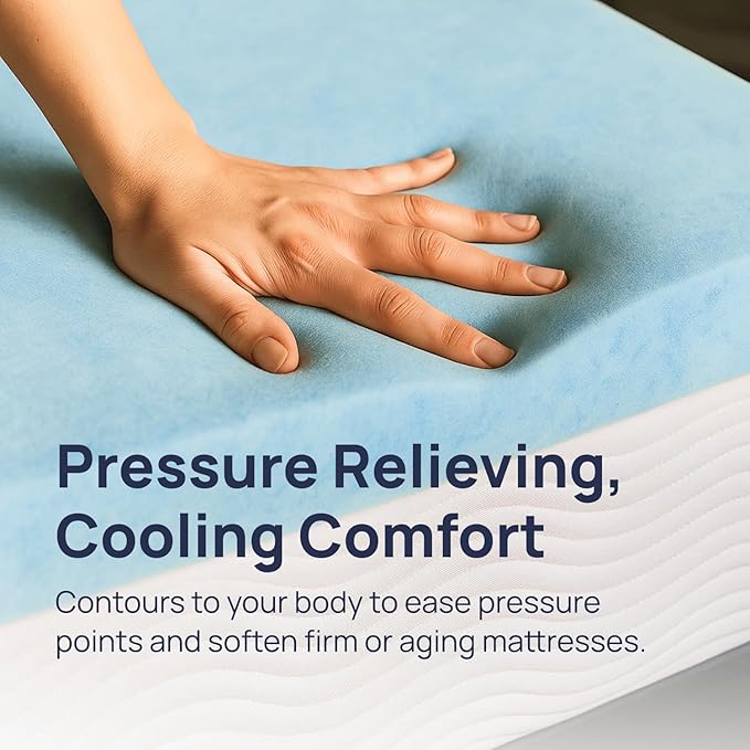 Sure2Sleep Gel Swirl Memory Foam Mattress Topper - 2 Inch, Pressure Relieving, Cooling Comfort - Made in The USA & CertiPUR-US Certified - Softens Firm Beds and Extends Mattress Life - King Size