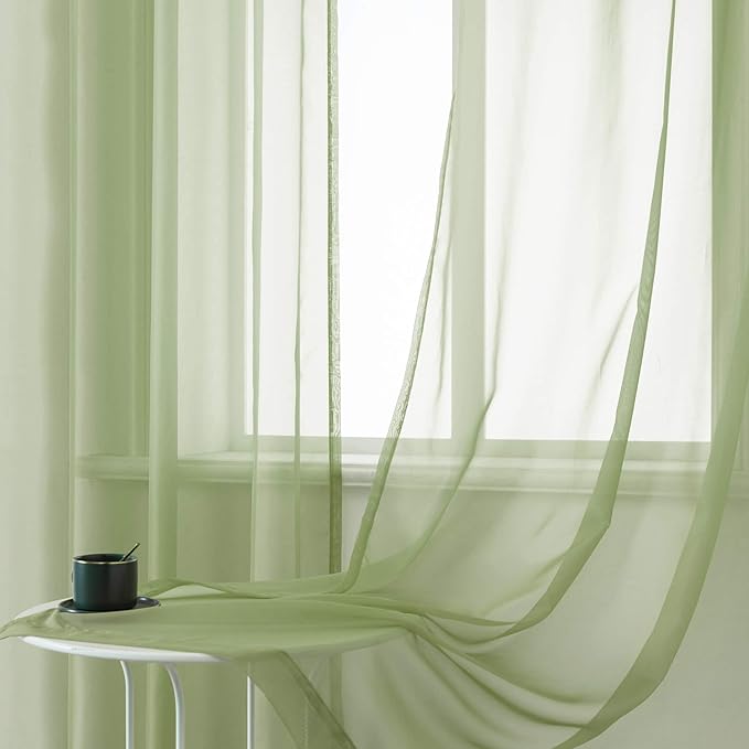 DUALIFE 54 Inch Length Sage Green Sheer Curtains for Kitchen Window 2 Panels Set Home Decoration Spring Window Treatments for Living Room Bathroom Dining Room St Patric Day Decor 52X54 Inhces Long