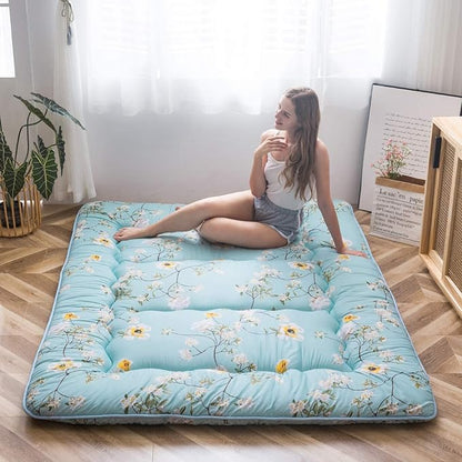 MAXYOYO Rustic Floral Korean Floor Mattress Japanese Futon, Foldable Bed Roll Up Camping Lounger Bed Couches and Sofas Mattress Topper Queen Size