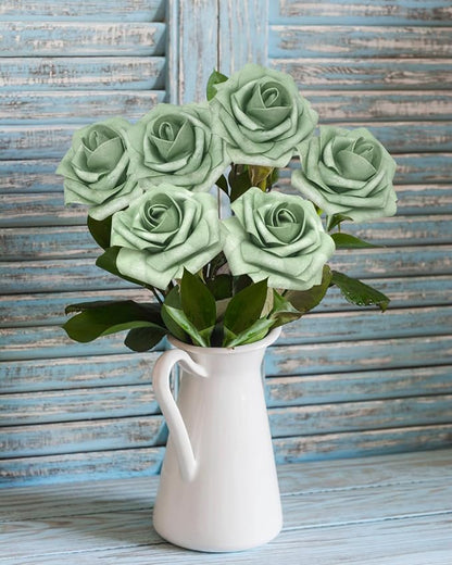 JOYLEX Artificial Flowers Realistic Roses, Real Looking Fake Roses with Stem for DIY Wedding Bouquets Centerpieces Bridal Shower Party Home Romantic Decorations (Elf Green, Regular 3" - 200pcs)