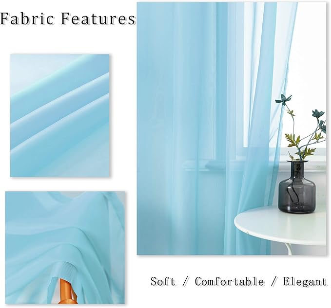 DUALIFE Sky Blue Voile Sheer Curtains Grommet,Look Semi Sheer Natural Light Flow Drapes,Elegant Solid Color Touch Soft Drapes for Living Room Bedroom,Set of 2 Panels 52X108 Inch 9 FT Baby Blue