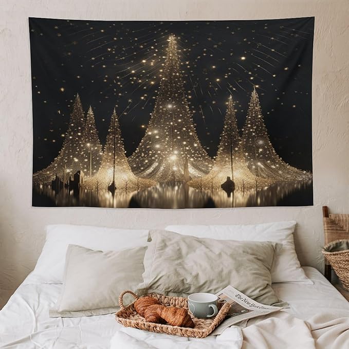 Tapestry Silver Lighted Christmas Trees Tapestries for Bedroom Aesthetic Watercolor Christmas Tree Wall Tapestry Bedroom Wall Decor Living Room Landscape 60"x90" Christmas Family Party
