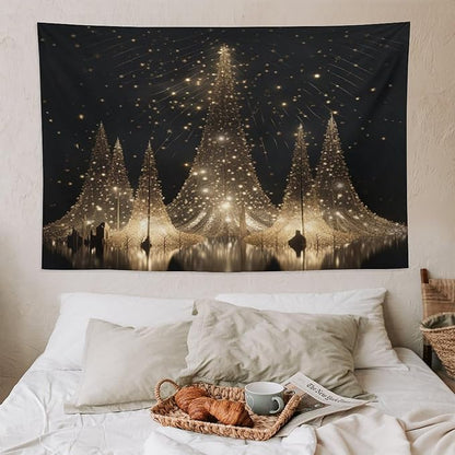 Tapestry Silver Lighted Christmas Trees Tapestries for Bedroom Aesthetic Watercolor Christmas Tree Wall Tapestry Bedroom Wall Decor Living Room Landscape 60"x90" Christmas Family Party