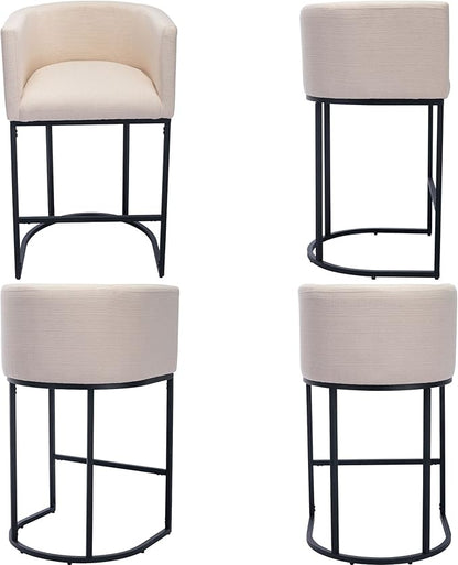 Modern Counter Height Linen Upholstered Bar Stools Set of 4, 29" Kitchen Counter Island Stools Bar Chairs with Black Metal Frame for Kitchen Island, Cream