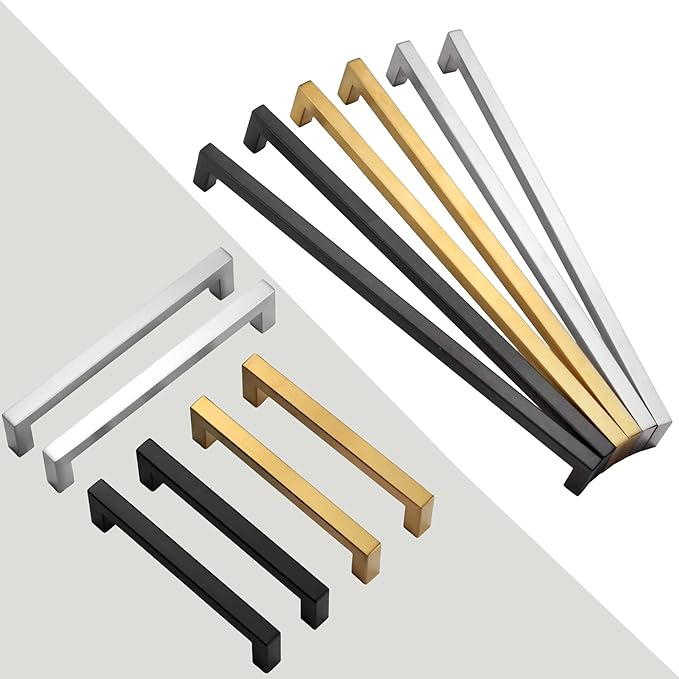 Cabinet Pulls Brushed Nickel Cabinet Handles Square Drawer Pulls, 10 Pack 3 Inch Stainless Steel Kitchen Door Cupboard Cabinet Handles, Cabinet Hardware Drawer Handles, 76mm Hole Centers