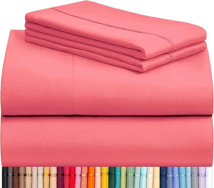 LuxClub 4 PC Sheet Set Bed Sheets Deep Pockets 16" Eco Friendly Wrinkle Free Cooling Machine Washable Hotel Bedding Silky Soft - Vermilion King