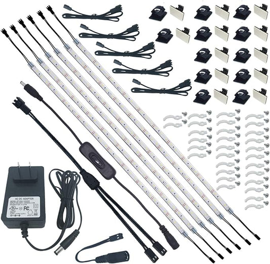 Litever Under Cabinet Lighting Kit, 6 PCS 20 Inches Flexible LED Strips, 24W, 1800 Lumen, Warm White 2700K. Suitable for Kitchen Counters Book Shelf Closet Showcase Workshop-(6-Strip-2700K)