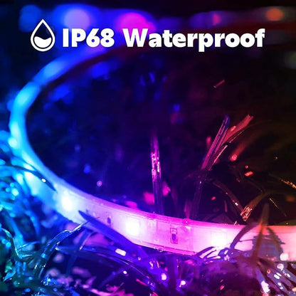 50Ft Outdoor LED Strip Lights Waterproof,Music Sync RGB IP68 Outside Led Light Strips Waterproofs with App and Remote,Exterior Led Rope Lights Waterproof for Deck,Balcony,Roof,Garden,Pool