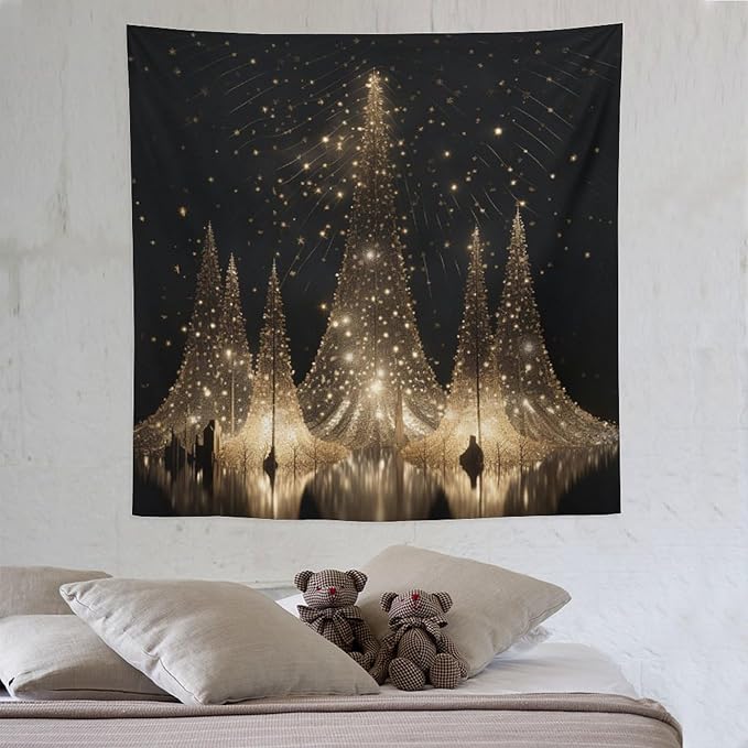 Silver Lighted Christmas Trees Tapastry's Wall Hanging Christmas Holiday Tapestry for Bedroom Aesthetic Landscape Tapestry for Bedroom Colorful Wall Hanging Aesthetic Wall Art For Room Decor 60"x60"