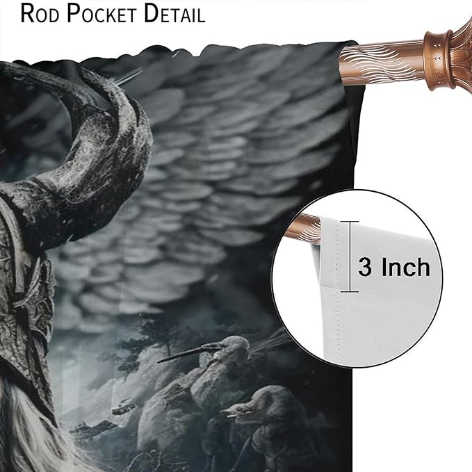 Fantasy Norse Viking Curtains,Cool Gothic Vintage Vikings Mystical Symbol Eagle Window Treatments Thermal Insulated Rod Pocket Blackout Drapes for Bedroom 2 Panels 84L x 42W