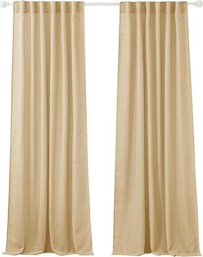 Semi Sheer Curtains for Bedroom - Linen Texture Sheer Privacy for Home Theater Backdrop Diffuse Sunlight Exposure for Sunroom Balcony Terrace, Beige, Wide 52 x Long 90, Set of 2