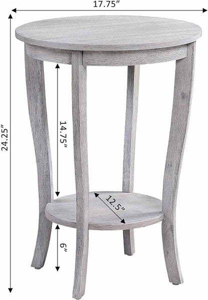 Convenience Concepts American Heritage Round End Table, Light Gray Wirebrush