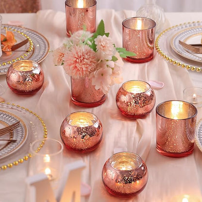 20 Pcs Assorted Rose Gold Candle Holders Bulk, Rose Gold Birthday Decorations for Table, Larger Size Mercury Glass Candle Holders for Wedding, Votive Holders for Valentines, Bridal Shower