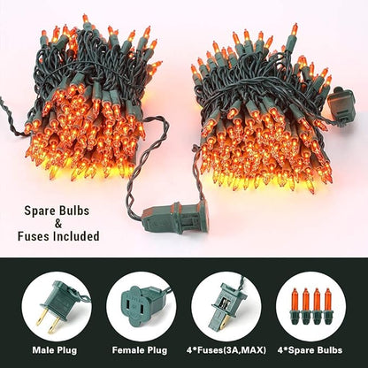 BrizLabs Orange Halloween Lights, 69.6FT 300 Count Halloween String Lights Linkable, UL Certified Orange Light String, Mini Incandescent Light Set for Indoor Outdoor Christmas Fall Thanksgiving Tree
