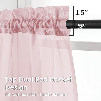 OVZME Blush Pink Sheer Curtains 54 Inches Long 2 Panels - Soft Light Filtering Window Sheer Panels for Living Room/Bedroom, Top Dual Rod Pocket, 1 Pair, Each 42Wx54L Inches