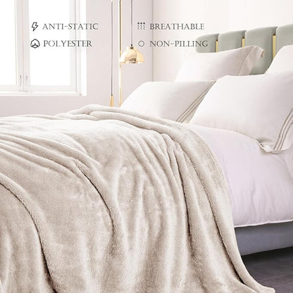 Exclusivo Mezcla Plush Fuzzy Fleece Bed Blanket Twin Size, Super Soft, Fluffy and Warm Blankets, Suitable for All Seasons (Beige, 90x66 Inches)