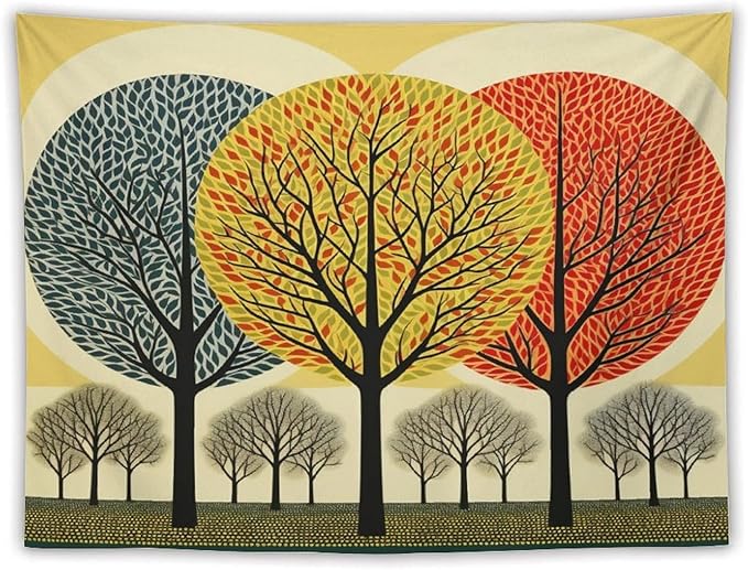 Shabby Chic Trees Tapestry As Wall Art Fall Autumn Tree Tapestry Vintage Aesthetic Tapestries Landscape Tapestry Wall Decor for Bedroom Living Room Dorm 60"x80" Tapestries Winter Snowflake Decorative