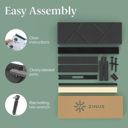 ZINUS Judy Upholstered Platform Bed Frame, Mattress Foundation, Wood Slat Support, No Box Spring Needed, Eco Friendly WonderBox (TM), Easy Assembly, Dark Grey, Queen