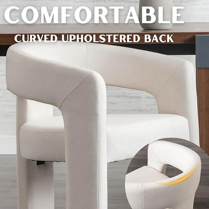 Modern Barrel Dining Chairs Set of 3, Linen Upholstered Accent Side Chair with Arms Comfy Makeup Vanity Chairs, Dining Living Room Kitchen Chairs, Beige
