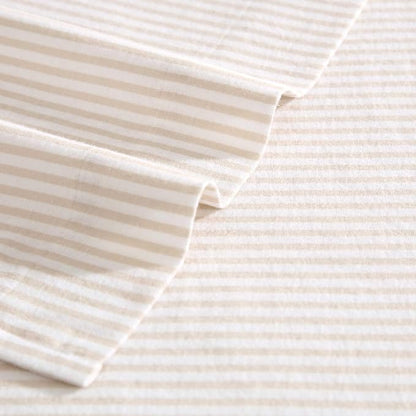 Laura Ashley - Flannel Sheets Queen Size, Anti-Pilling & Wrinkle Resistant Cotton, Soft for All-Season Comfort - Bed Sheets with Matching Pillowcases & Fitted Sheet (Oxfordshire Stripe Beige)