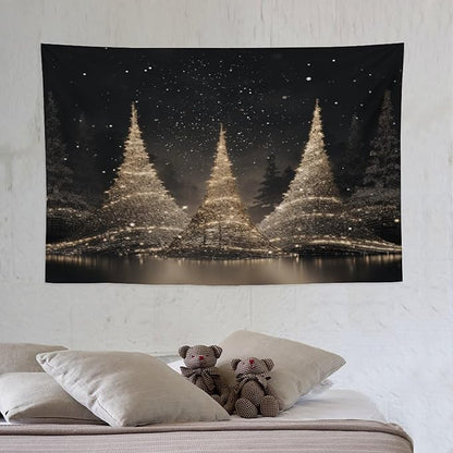 Tapestry Silver Lighted Christmas Trees Tapestries for Bedroom Vintage Christmas Wall Tapestry Vintage Wall Hanging for Living Room Dorm Decor Landscape 40"x60" Tapestries Winter Snowflake Decorative
