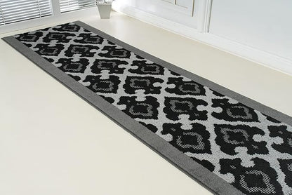 Custom Length Cut to Size Fleur de Lis Inspired Carpet Runner Rug for Hallways, Non Slip Rubber Backed, 31 inch Wide X Customized Length, Royal Grey, 31 inch X 23 feet