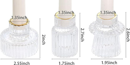 Vixdonos Taper Glass Candlestick Holders Tealight Candle Holders for Table Centerpieces, Wedding Decor and Dinner Party (6 Pcs, Gold Rim Clear)