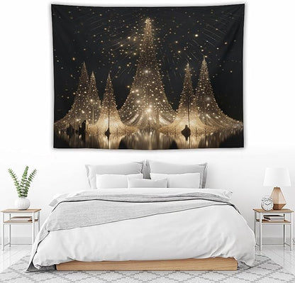 MaSiledy Tapestry Silver Lighted Christmas Trees Tapestries for Bedroom Aesthetic Rustic Style Nature Forest Tapestry Wall Hanging Wall Art for Bedroom Living Room Decor Home Decor Landscape 60"x80"