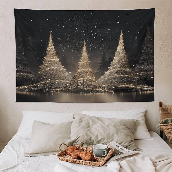 MaSiledy Tapestry Silver Lighted Christmas Trees Tapestries for Bedroom Aesthetic Merry Christmas Winter Xmas Tapastry's Wall Hanging Wall Hanging for Bedroom Living Room Dorm Landscape 60"x90"