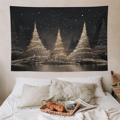 MaSiledy Tapestry Silver Lighted Christmas Trees Tapestries for Bedroom Aesthetic Merry Christmas Winter Xmas Tapastry's Wall Hanging Wall Hanging for Bedroom Living Room Dorm Landscape 60"x90"