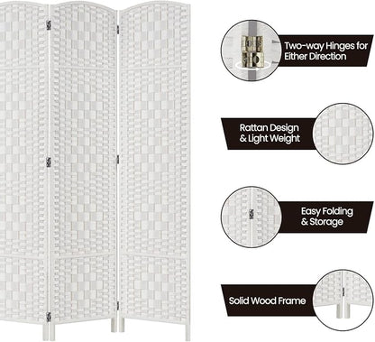 Rose Home Fashion Room Divider, 6 ft Tall Room Dividers and Folding Privacy Screens, 16in Privacy Screen 4 Panel White Space Temporary Wall Foldable Partition Separation
