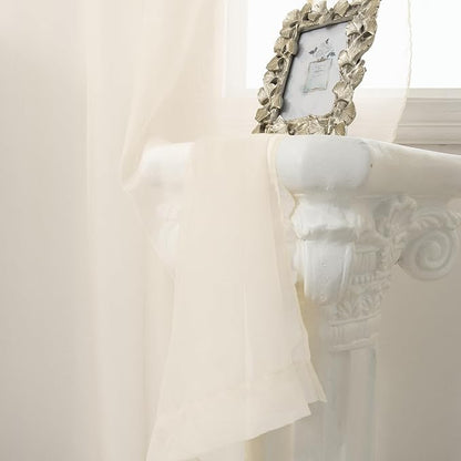 HUTO Cream Peach Beige Sheer Window Curtains 96 Inches Long Voile Curtains for Bedroom Living Room Nursery with Rod Pocket 2 Panels Each is 52 inches Wide