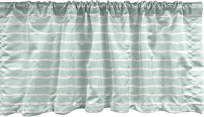 Ambesonne Pastel Window Valance Pack of 2, Horizontal Wavy Lines White Striped Abstract Soft Toned Nautical Art Display, Rod Pocket Curtain Valances for Kitchen Bedroom, 42" X 18", Almond Green White